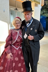 Alice Ault as Mary Todd Lincoln.